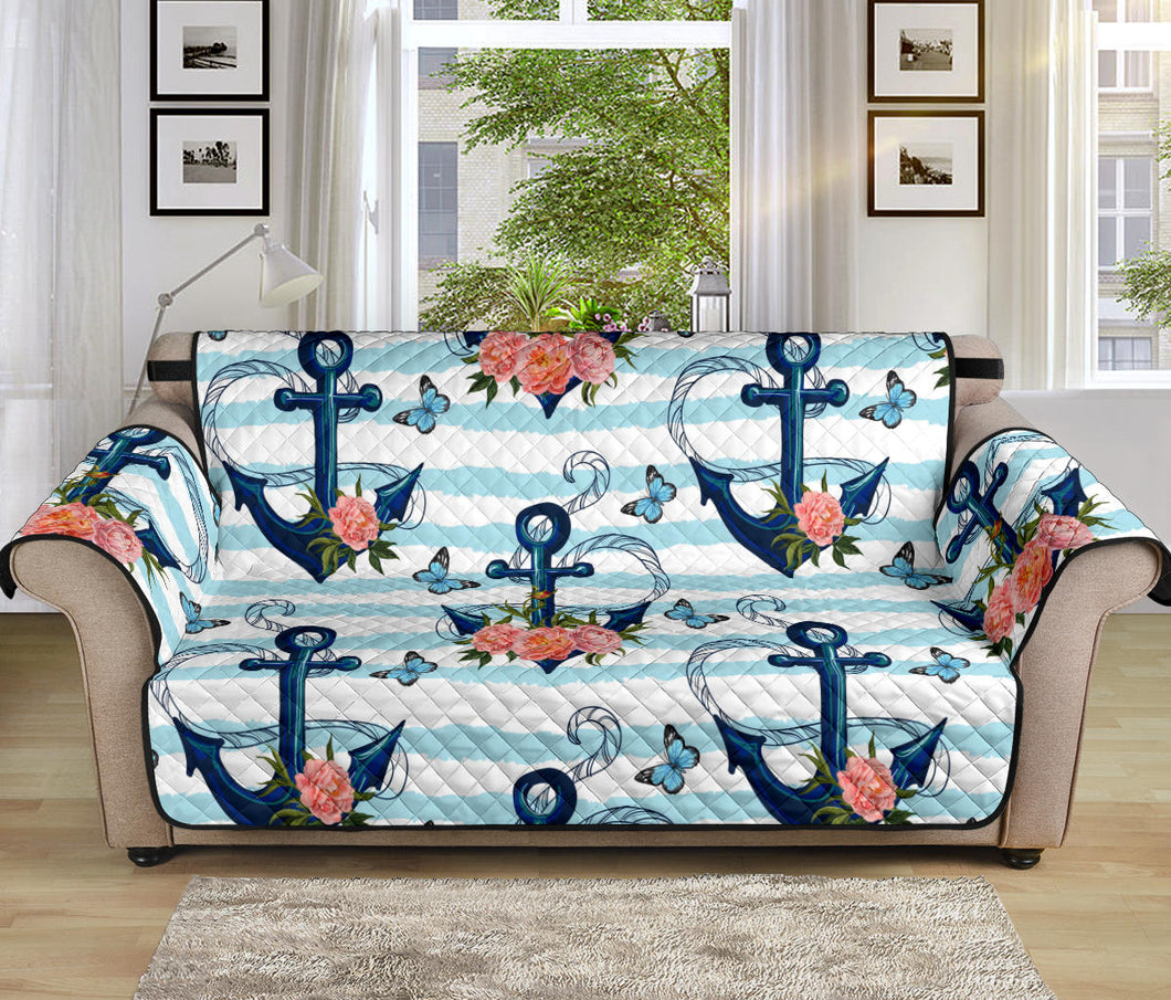 Anchor Flower Blue Stripe Pattern Sofa Cover Protector