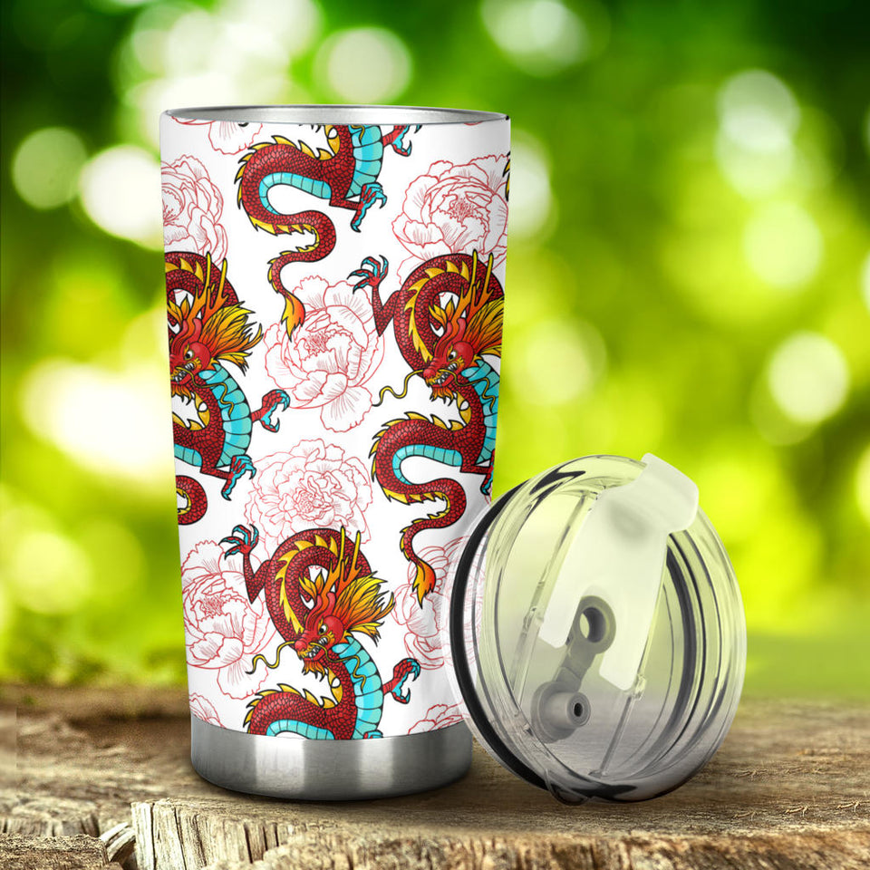 Red Dragon Hibiscus Pattern Tumbler