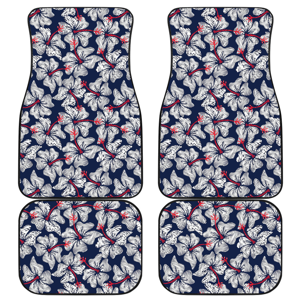 Hibiscus Pattern Print Design 02 Front and Back Car Mats