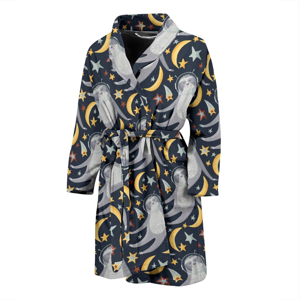 Sloth Astronaut Pattern Men Bathrobe