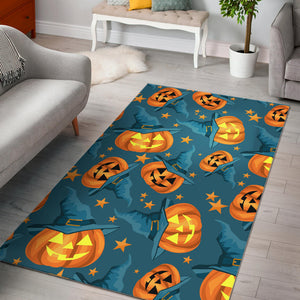 Halloween Pumpkin Witch Hat Pattern Area Rug