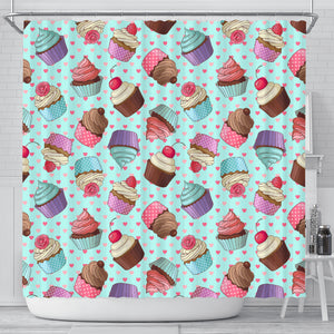 Cup Cake Heart Pattern Shower Curtain Fulfilled In US