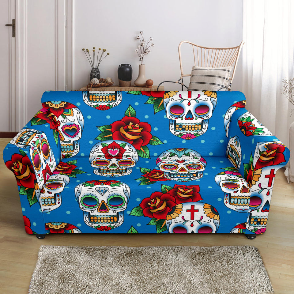 Suger Skull Rose Pattern Loveseat Couch Slipcover