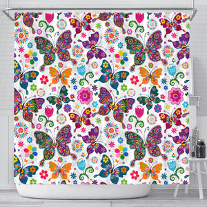 Colorful Butterfly Flower Pattern Shower Curtain Fulfilled In US