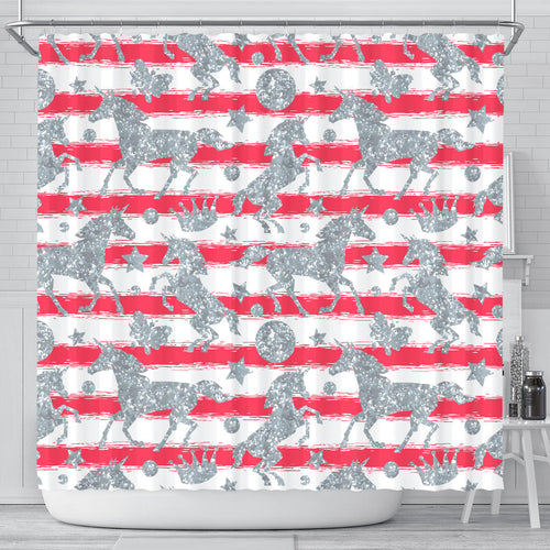 Unicorn Silver Pattern Shower Curtain Fulfilled In US