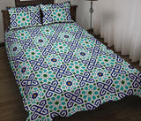 Blue Theme Arabic Morocco Pattern Quilt Bed Set