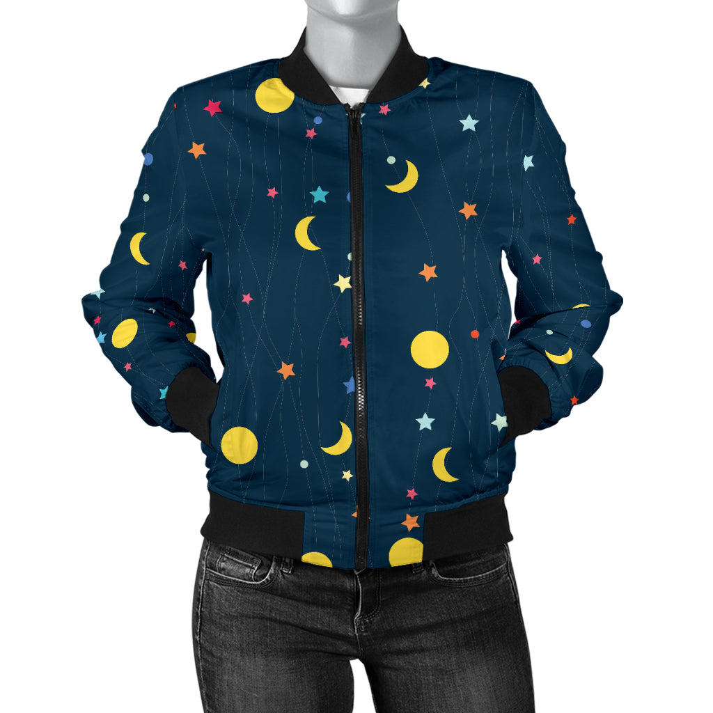 Moon Star Pattern Women Bomber Jacket