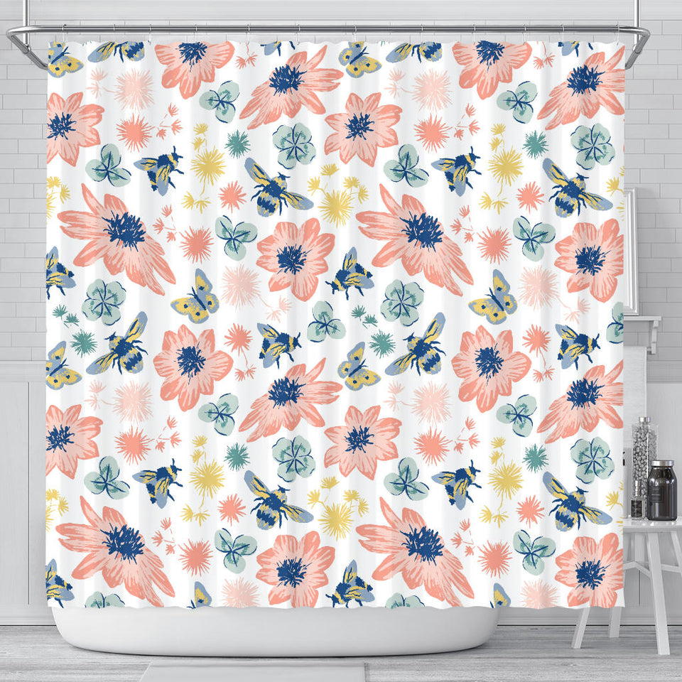 Hand Drawn Bee Pattern Shower Curtain Fulfilled In US