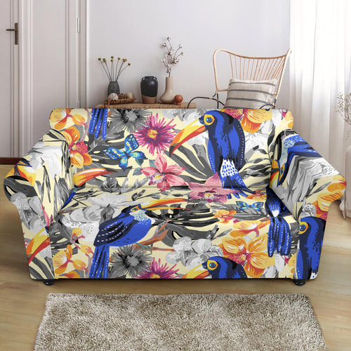 Toucan Leaves Flower Pattern Loveseat Couch Slipcover