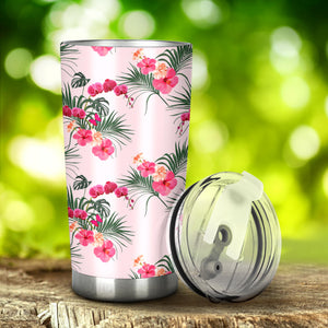 Red Pink Orchid Hibiscus Pattern Tumbler