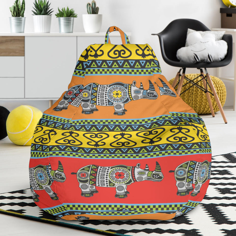 Rhino African Afro Dashiki Adinkra Kente Pattern Ethnic Motifs Bean Bag Cover