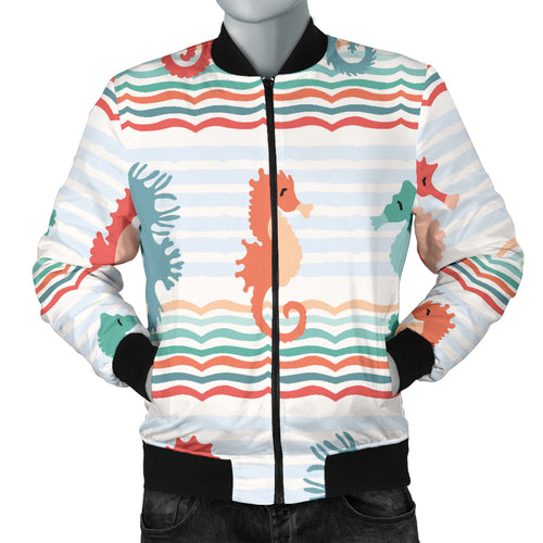 Seahorse Pattern Theme Men Bomber Jacket