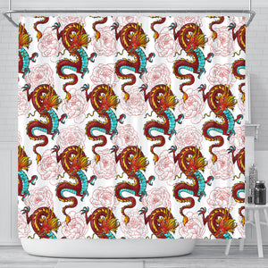 Red Dragon Hibiscus Pattern Shower Curtain Fulfilled In US