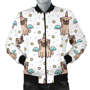 Unicorn Pug Pattern Men Bomber Jacket