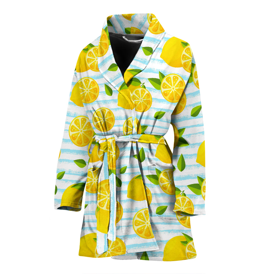 Lemon Pattern Stripe Background Women Bathrobe