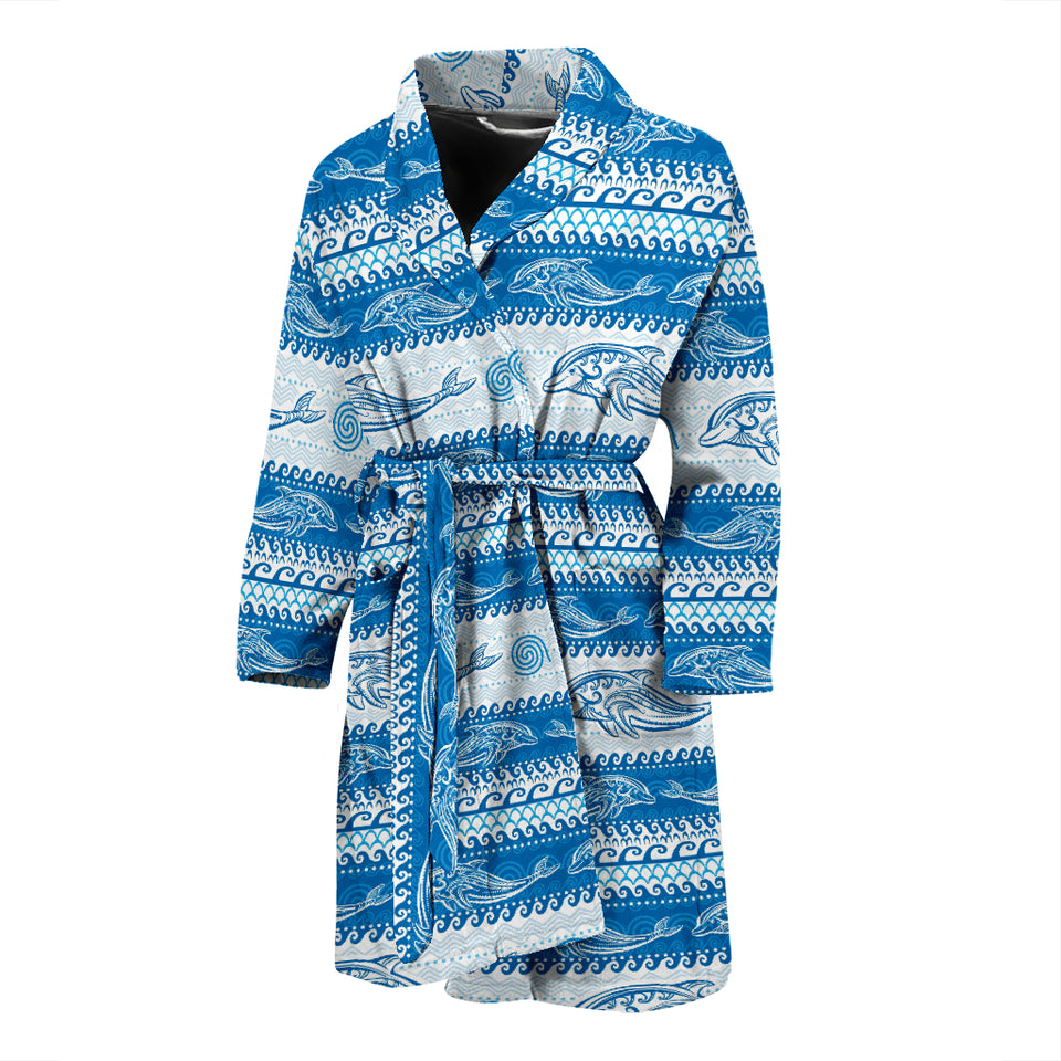 Dolphin Tribal Pattern background Men Bathrobe