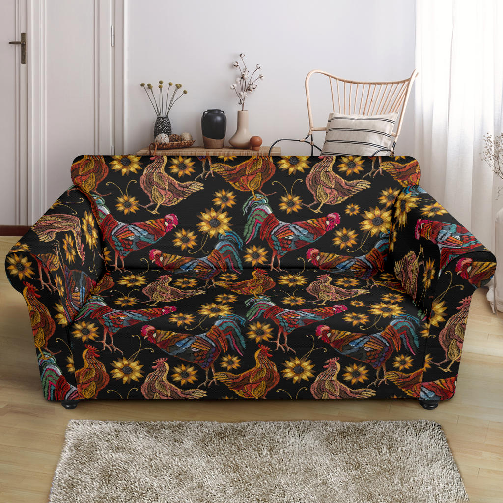 Rooster Chicken Flower Pattern Loveseat Couch Slipcover