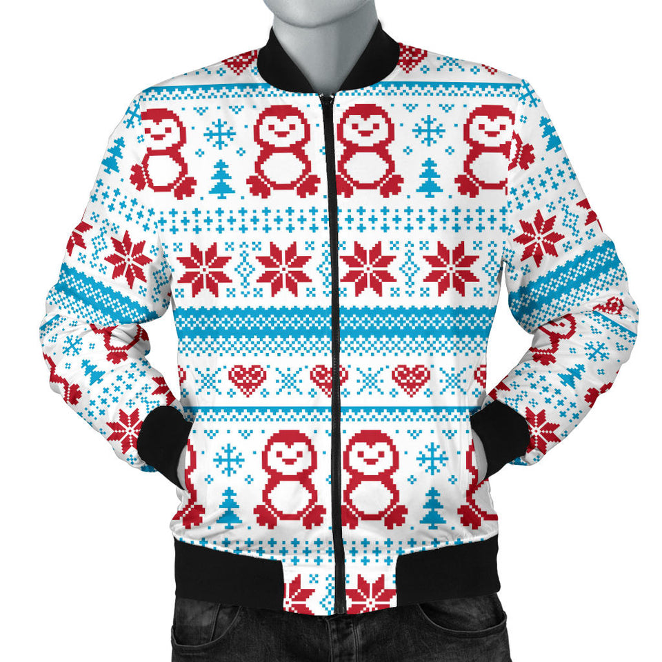 Penguin Sweater Printed Pattern Men Bomber Jacket