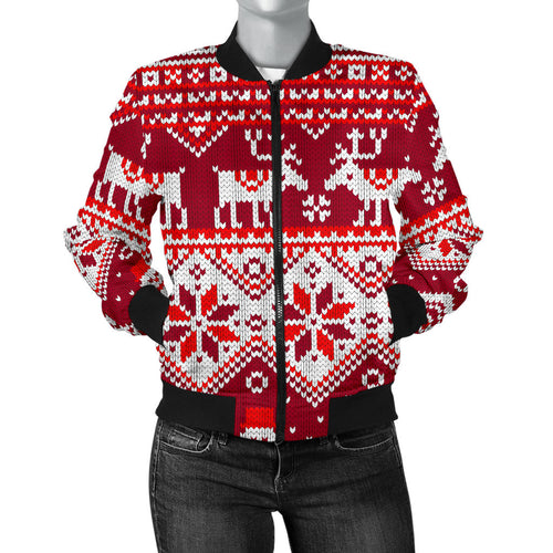 Snowman Sweater Printed Pattern Women Bomber Jacket