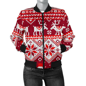 Snowman Sweater Printed Pattern Women Bomber Jacket