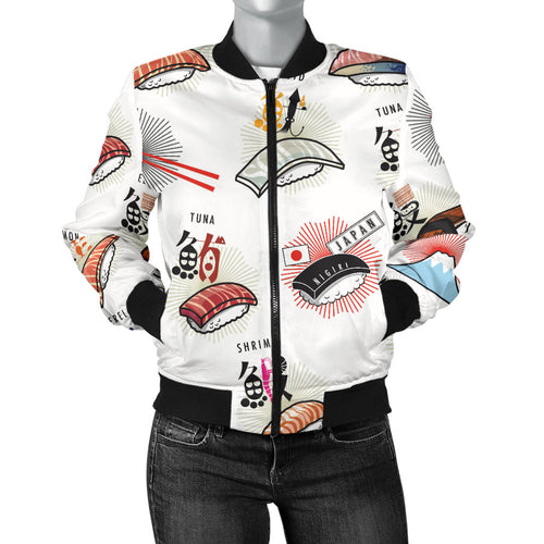 Sushi Japanese Pattern Women Bomber Jacket