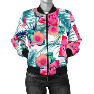 Watermelon Flower Pattern Women Bomber Jacket