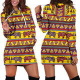 Rhino African Afro Dashiki Adinkra Kente Ethnic Motifs Women Hoodie Dress