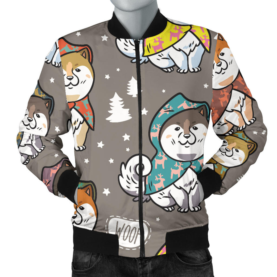 Cute Siberian Husky Raincoat Pattern Men Bomber Jacket