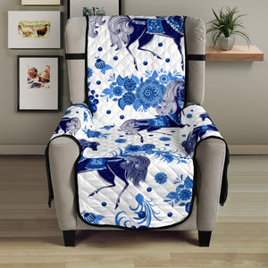 Horse Flower Blue Theme Pattern Chair Cover Protector