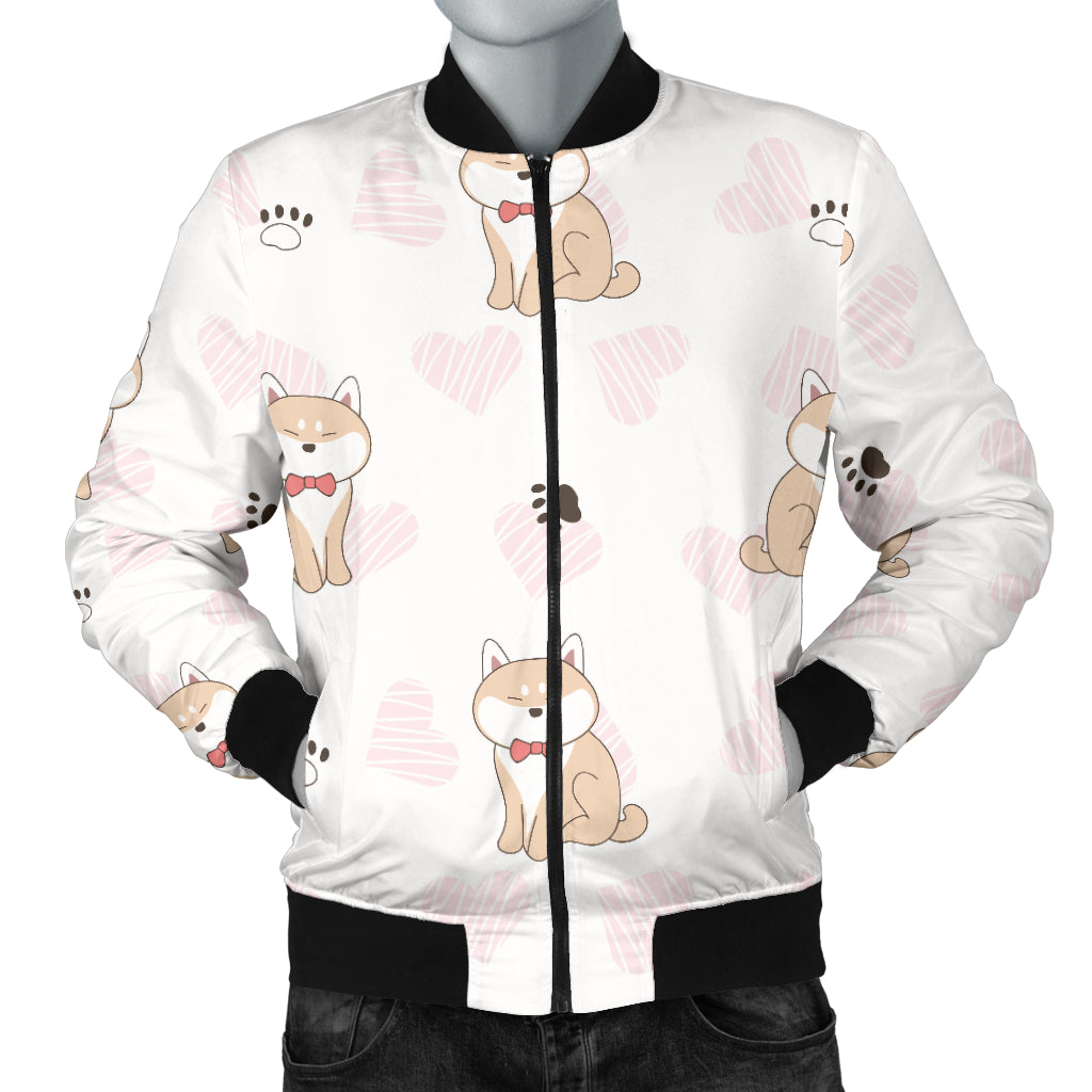 Cute Shiba Inu Heart Pattern Men Bomber Jacket