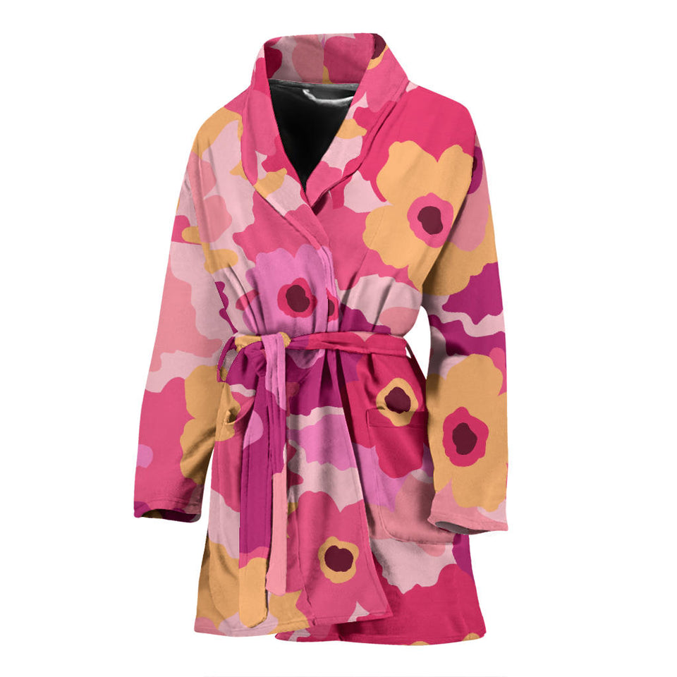 Pink Camo Camouflage Flower Pattern Women Bathrobe