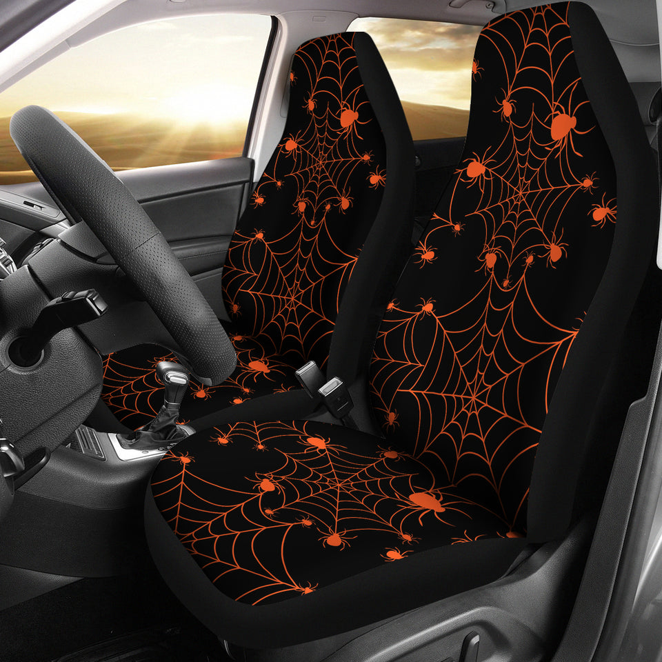 Orange Cobweb Spider Web Pattern Universal Fit Car Seat Covers
