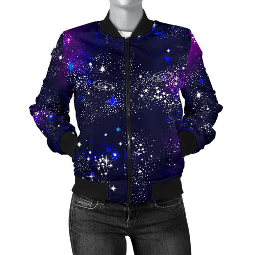 Space Galaxy Pattern Women Bomber Jacket