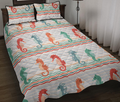 Seahorse Pattern Theme Quilt Bed Set