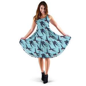 Swallow Pattern Print Design 01 Sleeveless Midi Dress