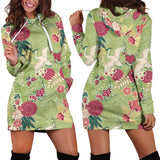 Japanese Crane Green Theme Pattern Women Hoodie Dress