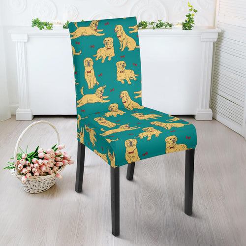 Golden Retriever Pattern Print Design 05 Dining Chair Slipcover