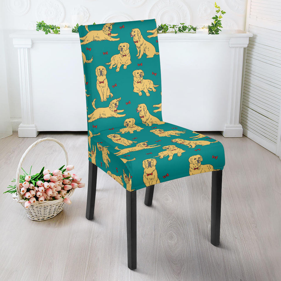 Golden Retriever Pattern Print Design 05 Dining Chair Slipcover
