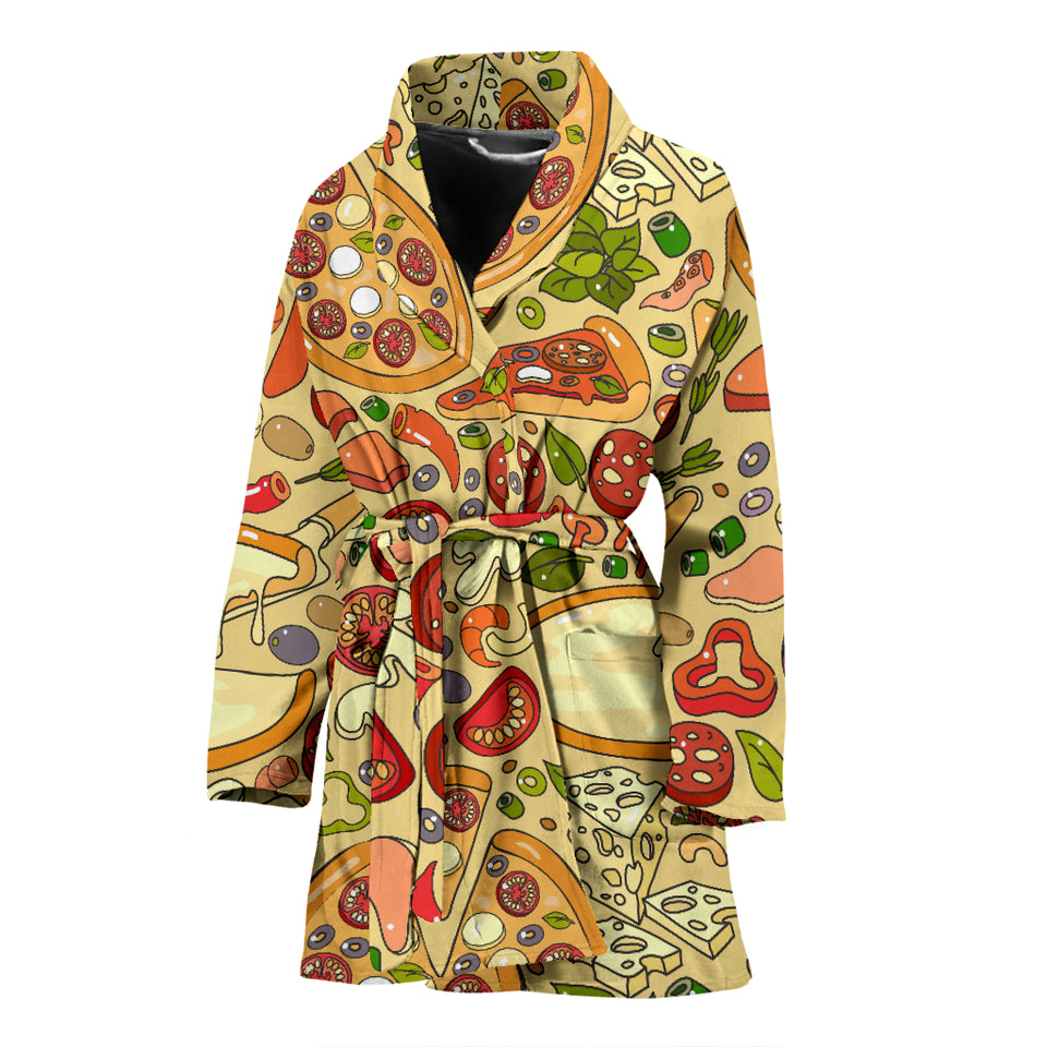 Pizza Pattern Background Women Bathrobe