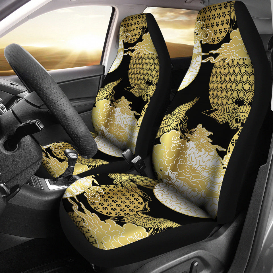 Gold Could Crane Japanese Pattern Universal Fit Car Seat Covers