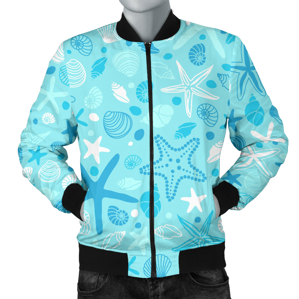 Starfish Shell Blue Theme Pattern Men Bomber Jacket