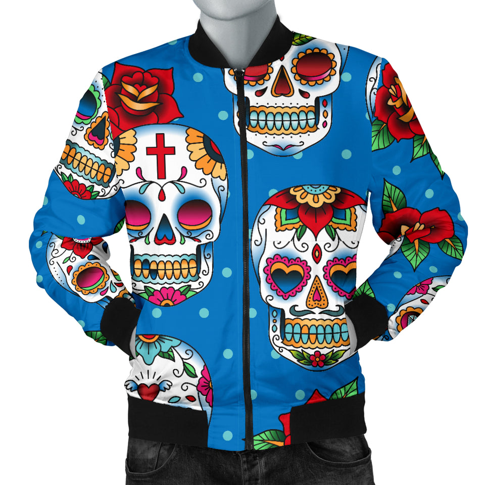 Suger Skull Rose Pattern Men Bomber Jacket