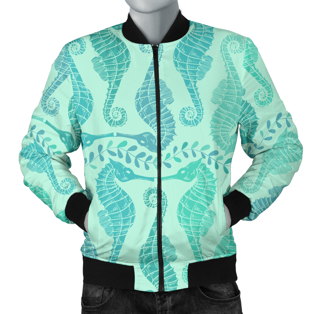 Seahorse Green Pattern Men Bomber Jacket