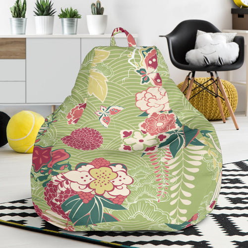 Japanese Crane Green Theme Pattern Bean Bag Cover