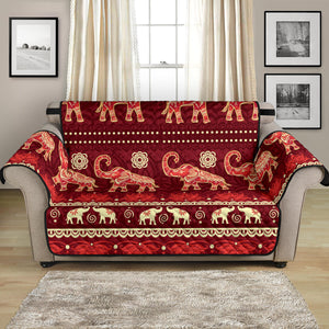 Elephant Red Pattern Ethnic Motifs Loveseat Couch Cover Protector