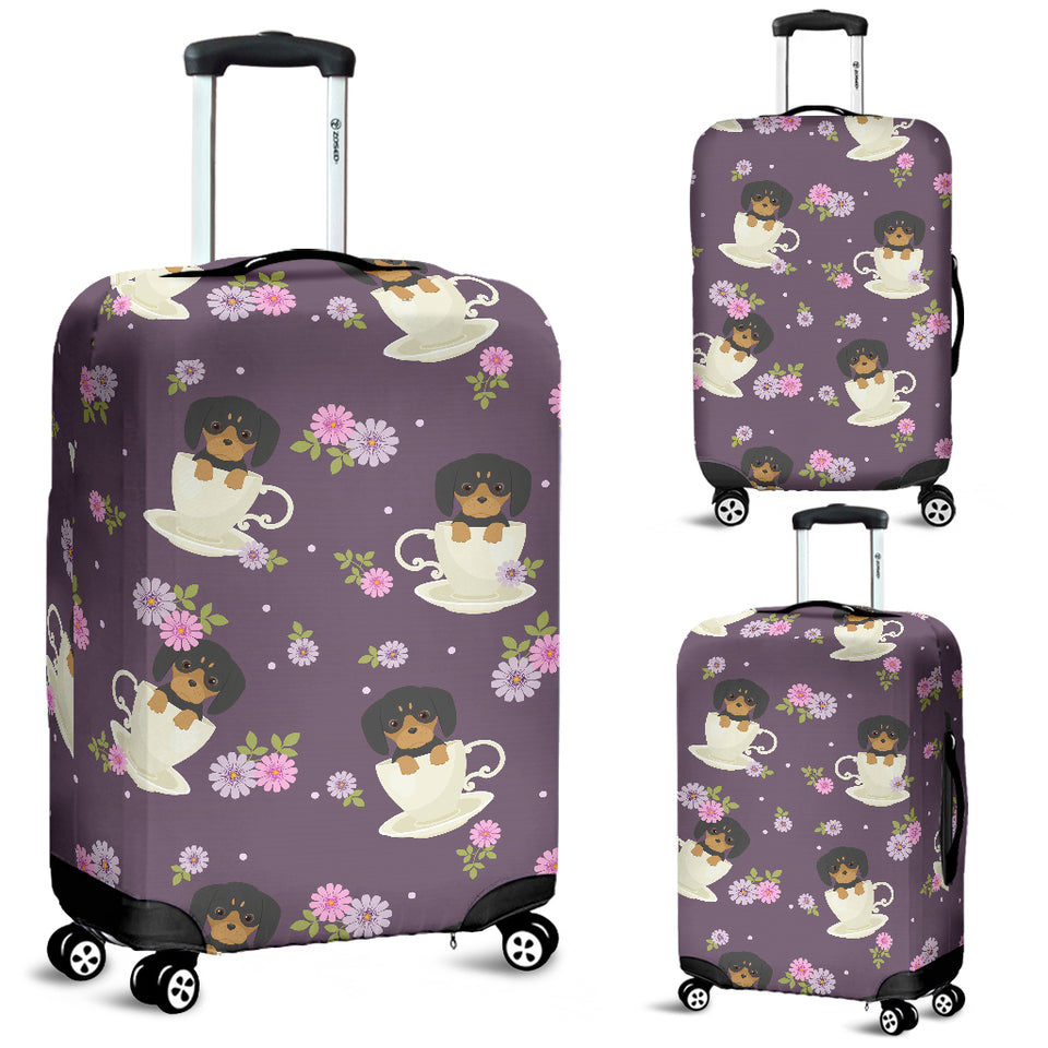 Dachshund in Coffee Cup Flower Pattern Luggage Covers