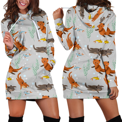 Swimming Fish Otter Pattern Women Hoodie Dress