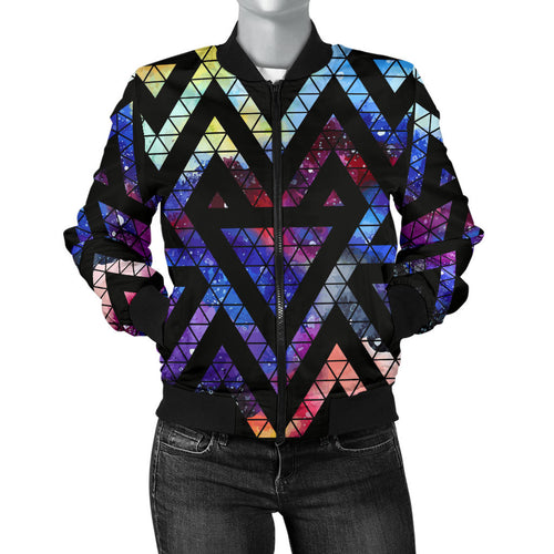 Space Colorful Tribal Galaxy Pattern Women Bomber Jacket