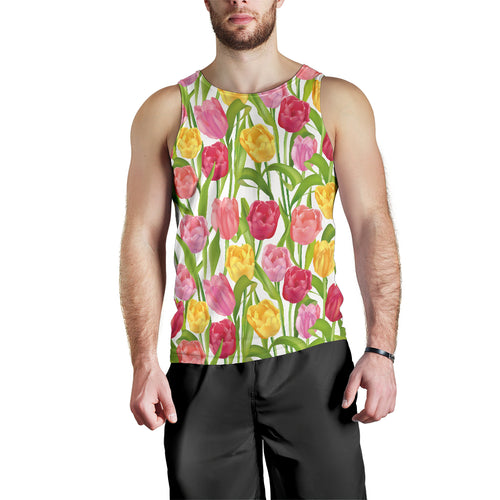 Pink Red Yellow Tulip Pattern Men Tank Top