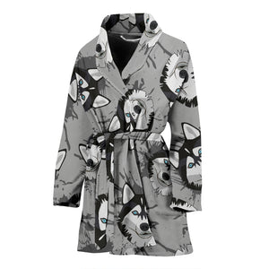 Siberian Husky Pattern Theme Women Bathrobe